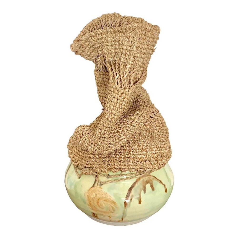 Modern Abstract Multimedia Ceramic and Crochet Studio Vase